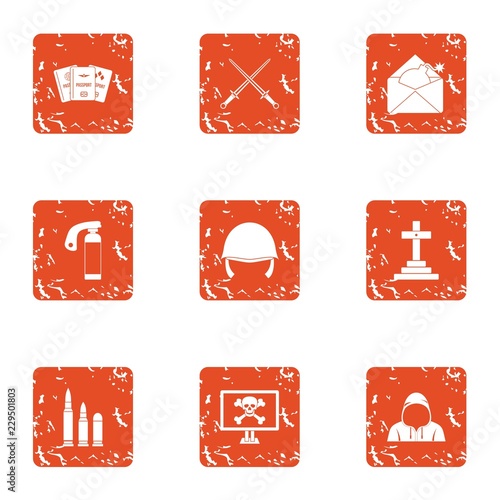Insecurity icons set. Grunge set of 9 insecurity vector icons for web isolated on white background