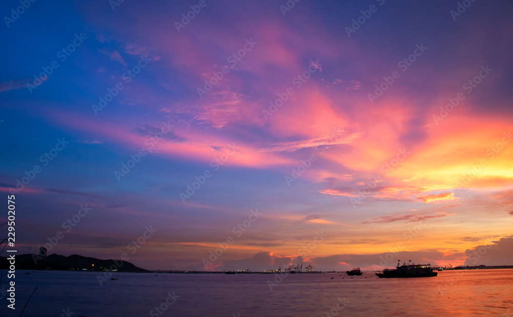 Sunset over the sea with colorful sky backgroud