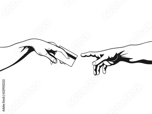 Payment by credit card. Hands on white background. Vector illustration