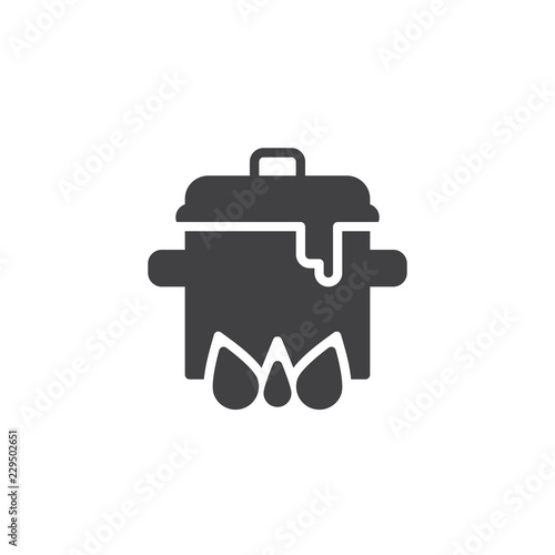 Boiling pot on fire vector icon. filled flat sign for mobile concept and web design. Cooking saucepan on stove simple solid icon. Symbol, logo illustration. Pixel perfect vector graphics