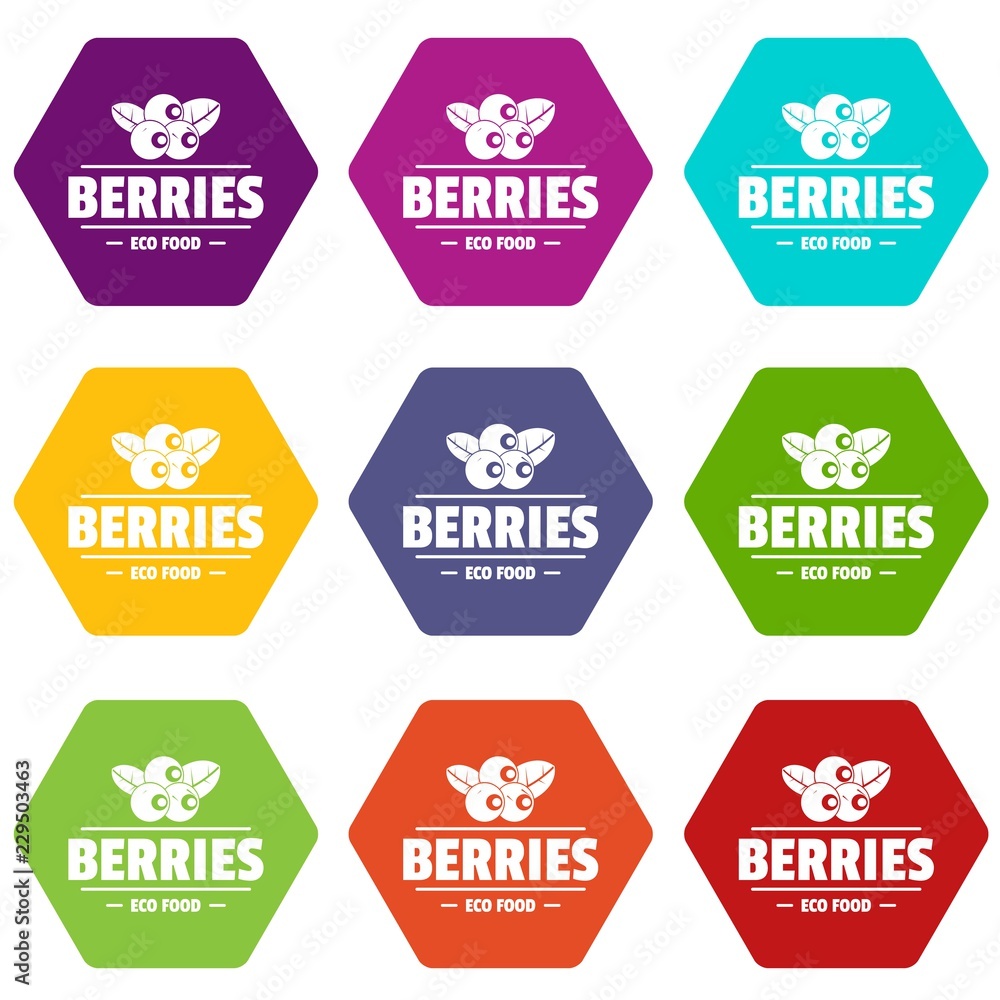 Organic berries icons 9 set coloful isolated on white for web Organic berries icons 9 set coloful isolated on white for web