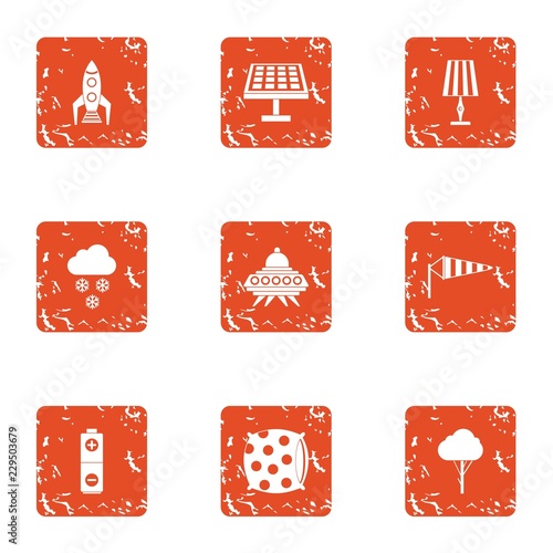 Power of imagination icons set. Grunge set of 9 power of imagination vector icons for web isolated on white background