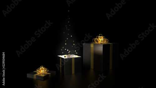 One box glows and small gifts fly out of it.