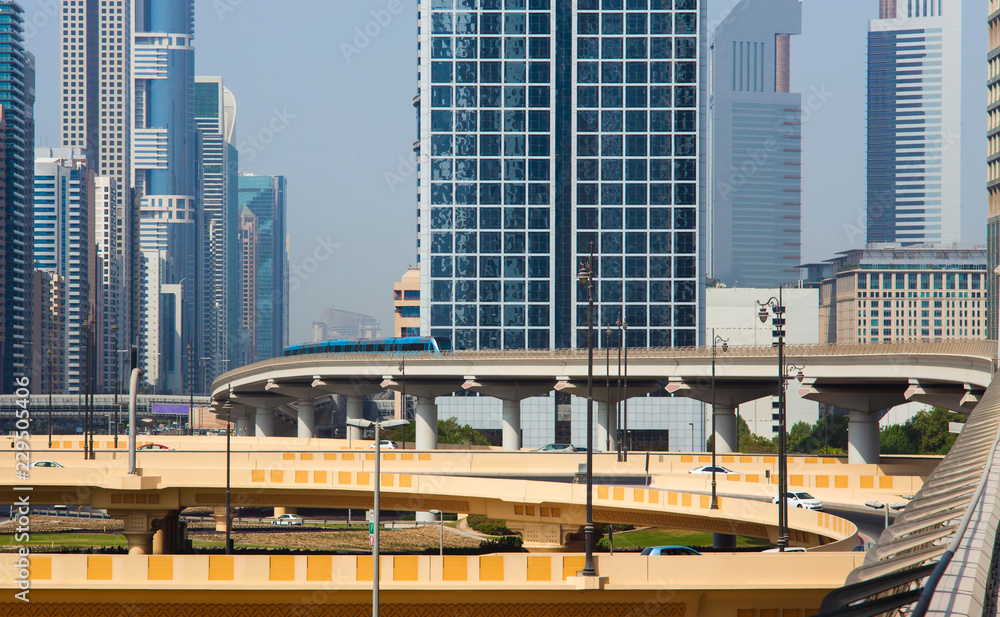 Fototapeta premium modern metro in Dubai city, United Arab Emirates