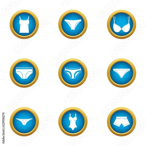 Undies icons set. Flat set of 9 undies vector icons for web isolated on white background