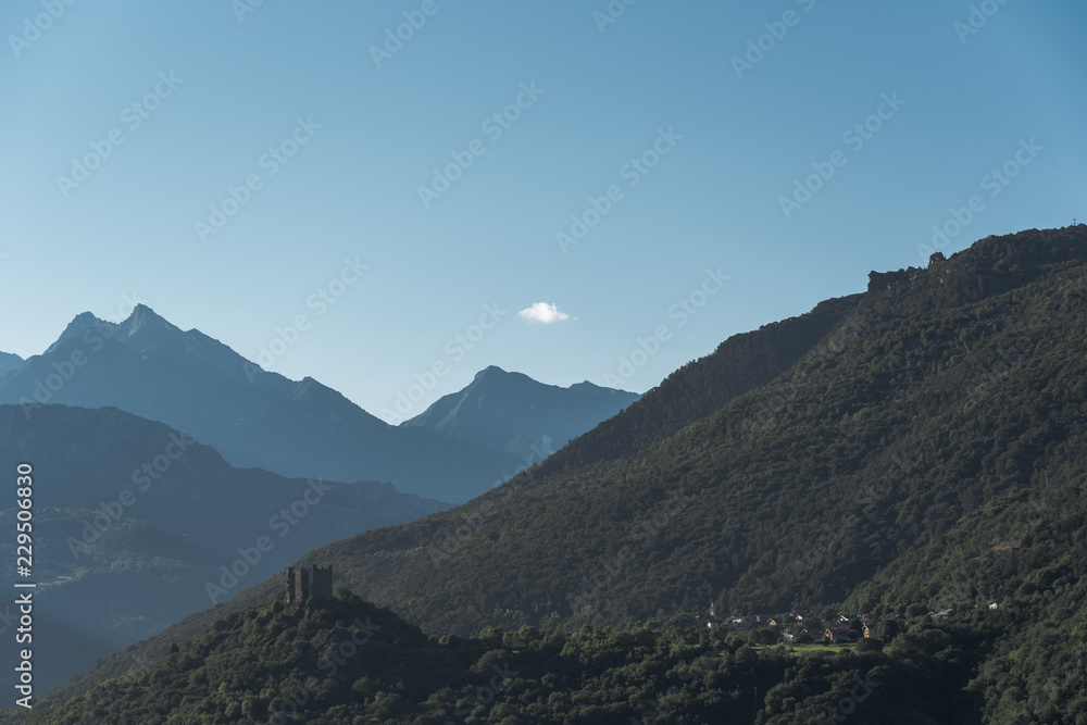 Mountain peaks and sky in Alps, Italy.