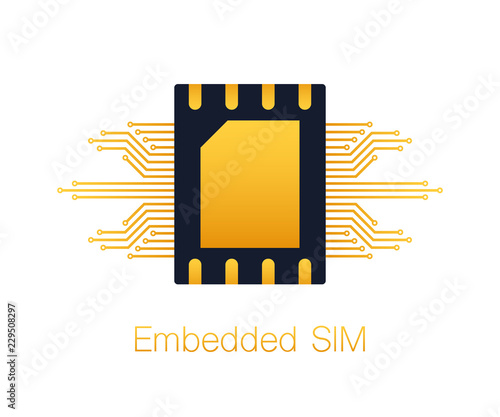 eSIM Embedded SIM card icon symbol concept. new chip mobile cellular communication technology. Vector illustration.