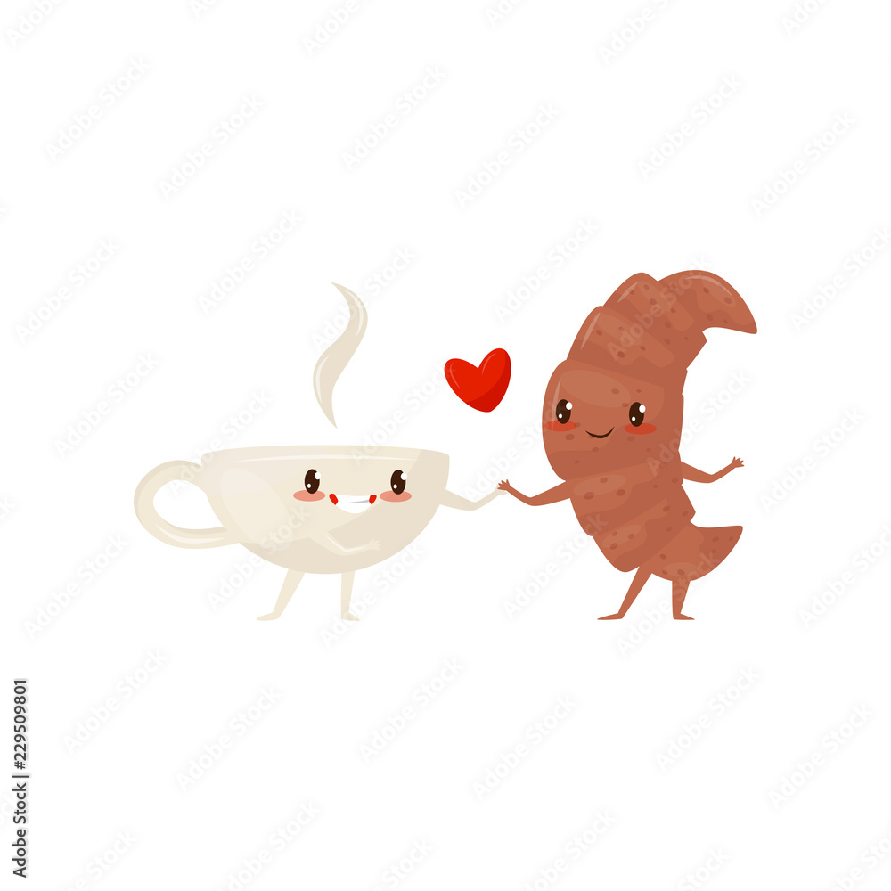 Croissant and cup of tea are friends forever, cute funny food cartoon characters vector Illustration on a white background Stock Vector | Adobe Stock Croissant and cup of tea are friends forever, cute funny food cartoon characters vector Illustration on a white background Stock Vector | Adobe Stock