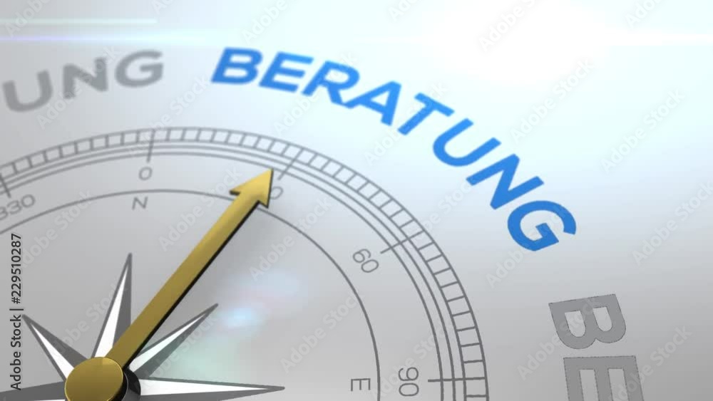 Compass with text - Beratung - german word for concultance - right path, concept video for good direction white shiny background Compass with text - Beratung - german word for concultance - right path, concept video for good direction white shiny background