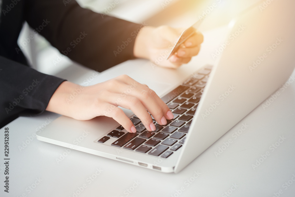 shopping and online payment by using laptop computer and tablet with credit card shopping and online payment by using laptop computer and tablet with credit card