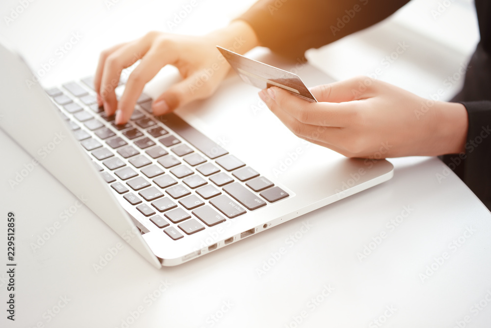 shopping and online payment by using laptop computer and tablet with credit card shopping and online payment by using laptop computer and tablet with credit card