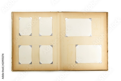 Obraz na plátně 1950s photo album, opened with six pictures, isolated on white.