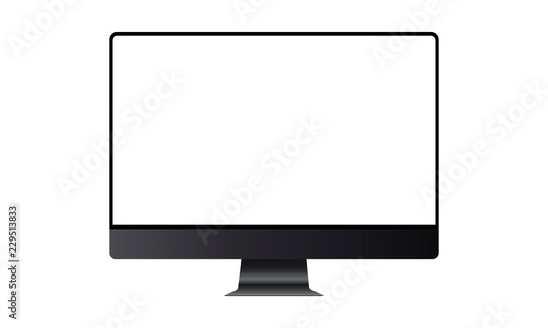 Computer monitor black mock up with blank frameless screen - front view. Vector illustration