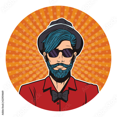 Hipster man pop art cartoon