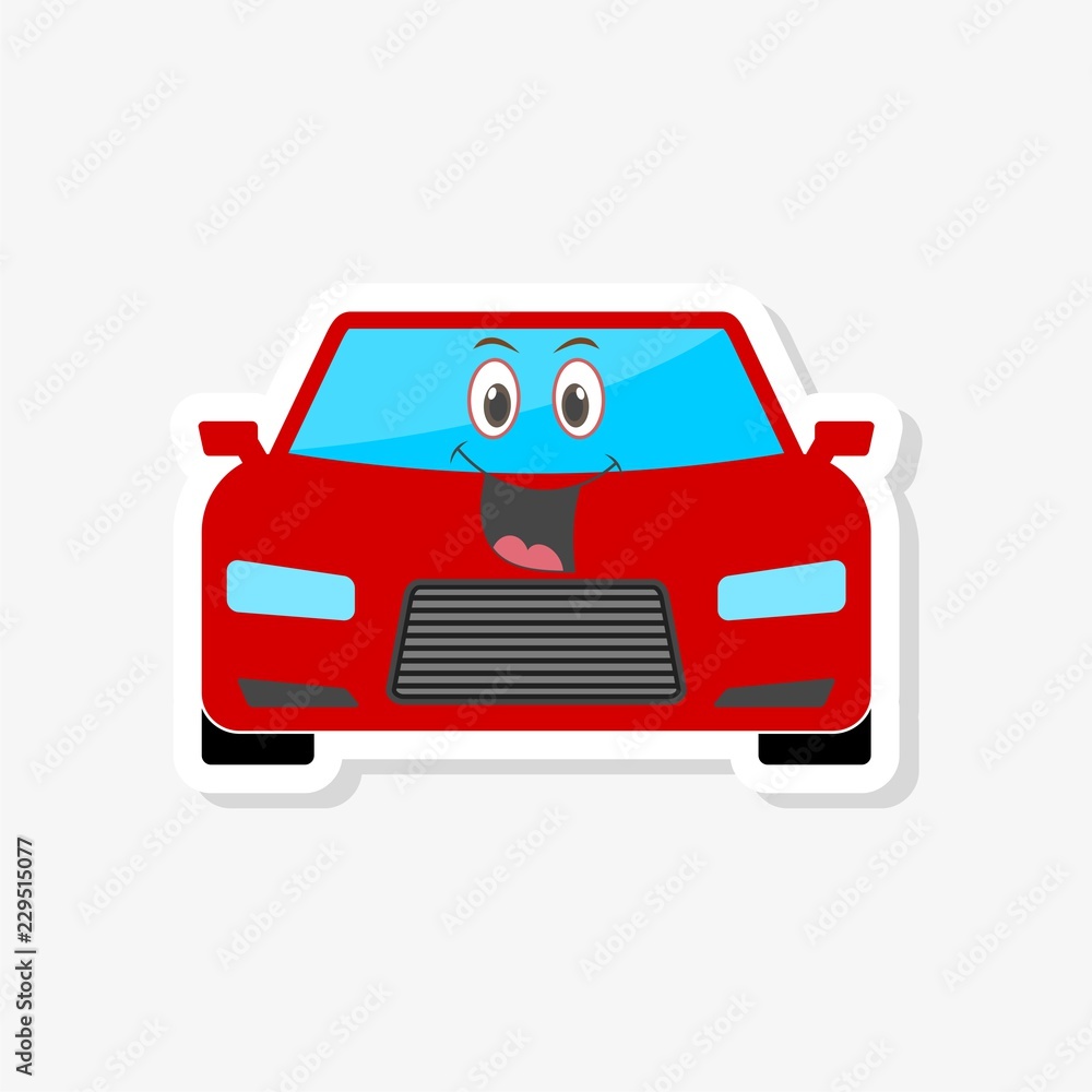 Happy Red Car Emoji, Cartoon funny car sticker Stock Illustration