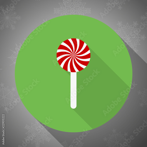 colorful lollipop on green background. Icon flat design with long shadows.