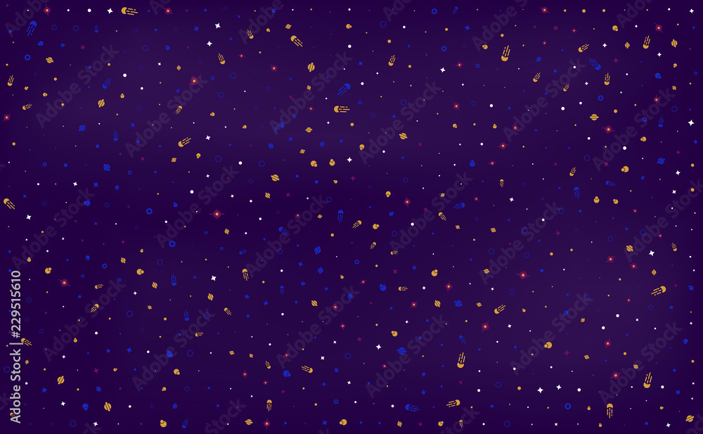 Space design background for web page. Galaxy concept with comets, planets and stars. Vector illustration Space design background for web page. Galaxy concept with comets, planets and stars. Vector illustration