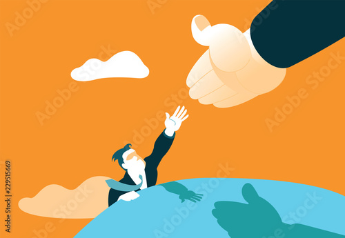7057655 Hand helps to climb to the top. Achieving success