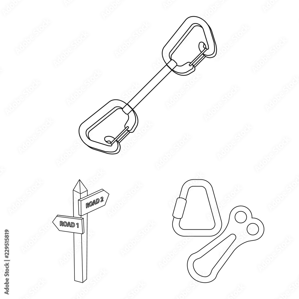 Isolated object of mountaineering and peak icon. Collection of mountaineering and camp stock symbol for web. Isolated object of mountaineering and peak icon. Collection of mountaineering and camp stock symbol for web.