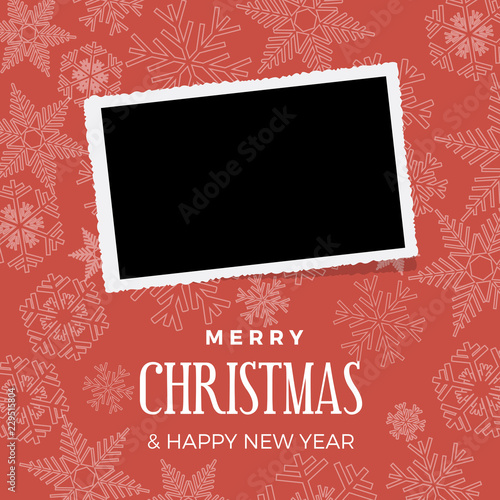 Christmas and winter background with photo, blank frame. Vector template with picture to insert