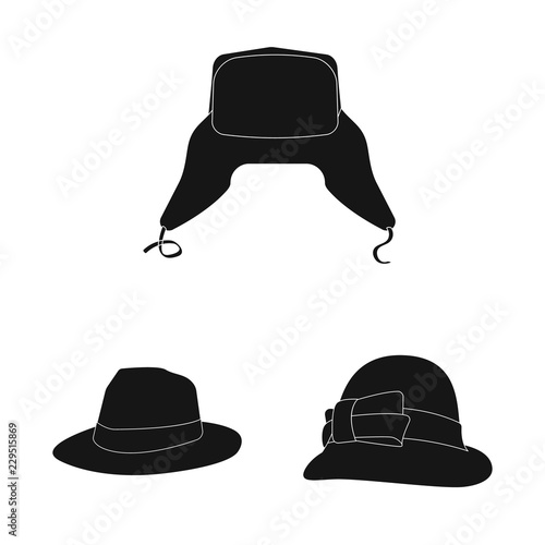 Vector design of headgear and cap icon. Collection of headgear and accessory vector icon for stock.