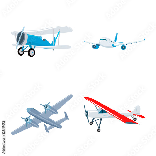 Vector design of plane and transport logo. Set of plane and sky stock vector illustration.