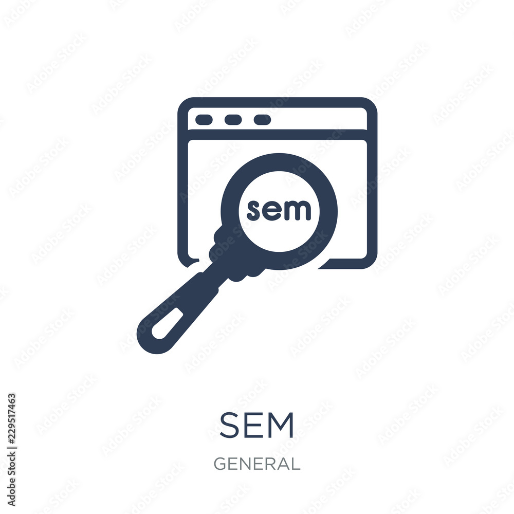 sem icon. Trendy flat vector sem icon on white background from General collection sem icon. Trendy flat vector sem icon on white background from General collection