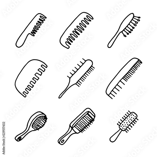 comb icons set. hand drawing object in isolation