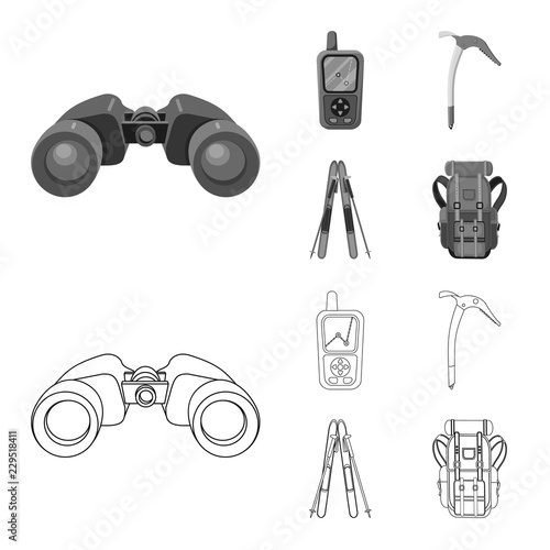 Isolated object of mountaineering and peak sign. Collection of mountaineering and camp stock vector illustration.