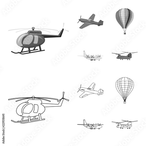 Isolated object of plane and transport sign. Collection of plane and sky vector icon for stock.