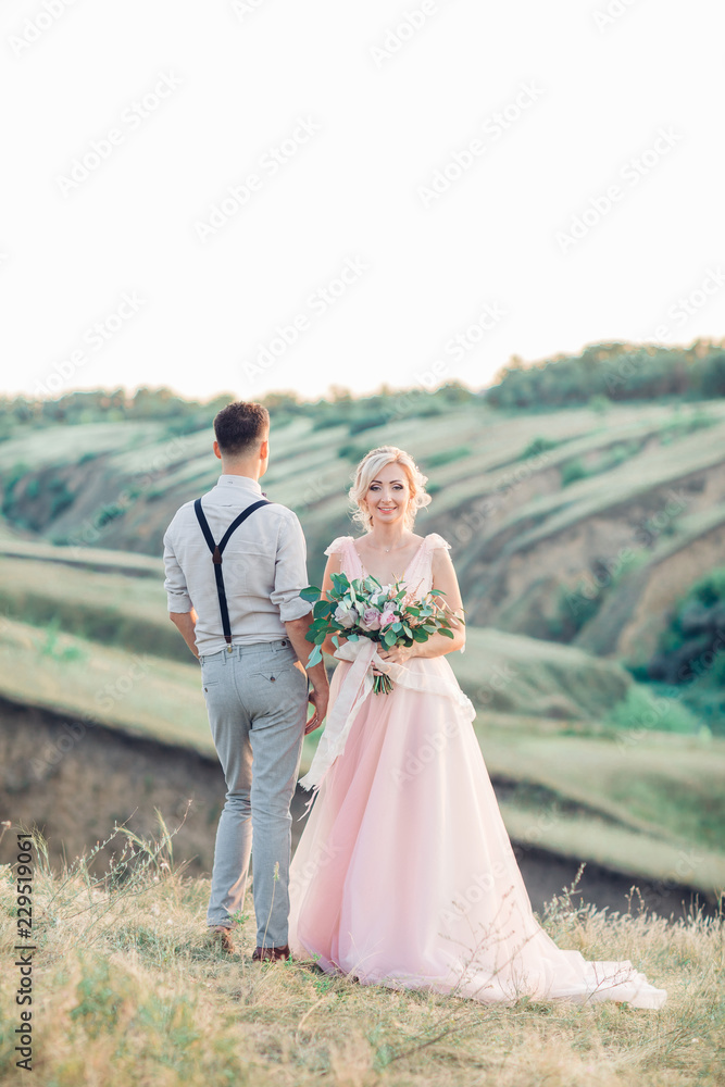 Fototapeta premium wedding couple on the nature in summer day.