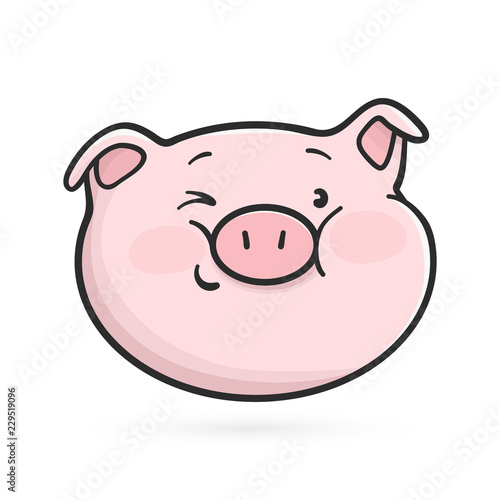 Winking emoticon icon. Cute emoji pig is winking.