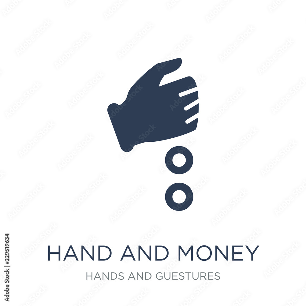 Hand and Money icon. Trendy flat vector Hand and Money icon on white background from Hands and guestures collection Hand and Money icon. Trendy flat vector Hand and Money icon on white background from Hands and guestures collection