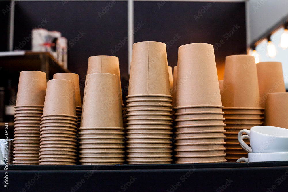 Stack of disposable coffee cup Stock Photo | Adobe Stock