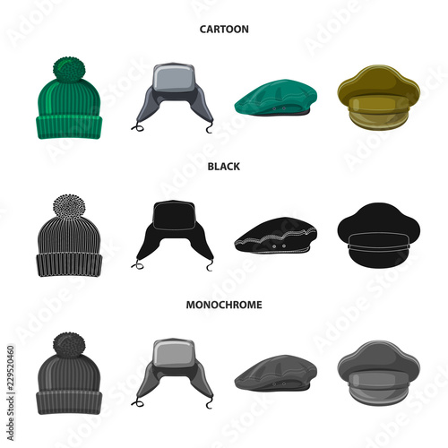 Vector illustration of headgear and cap icon. Collection of headgear and accessory vector icon for stock.