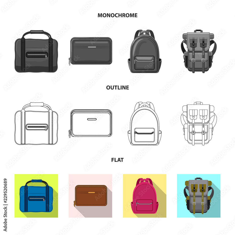 Vector illustration of suitcase and baggage sign. Collection of suitcase and journey stock symbol for web. Vector illustration of suitcase and baggage sign. Collection of suitcase and journey stock symbol for web.