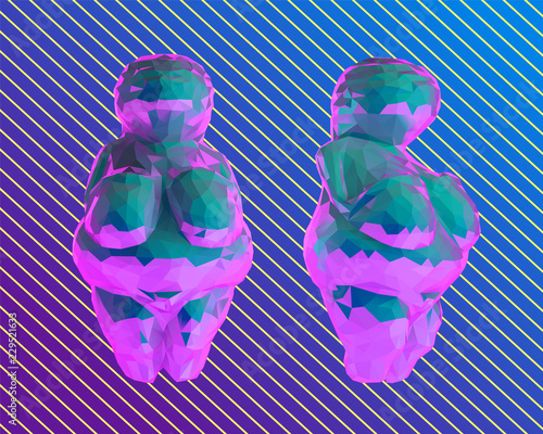 Retro Vaporwave Stone Age Venus of Willendorf. Isolated Illustration, Vector 3D Rendering photo