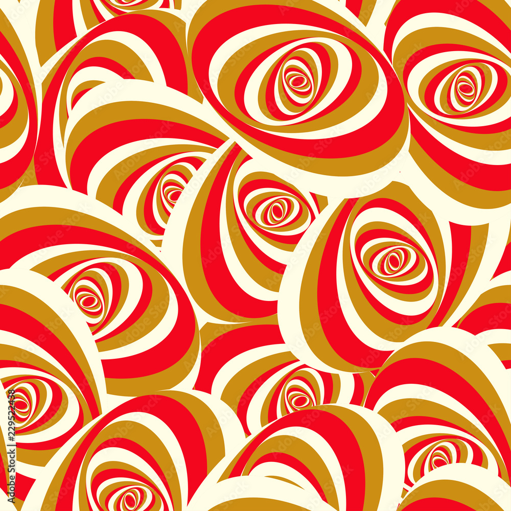 stylized roses bouquet seamless pattern in red gold shades