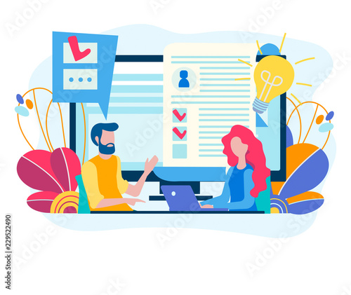 Testing for admission at work, recruiting concept, office conversation