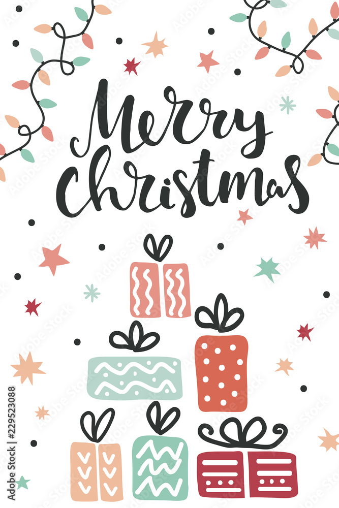 Naklejka premium Set of christmas greeting cards with hand written lettering and design elements