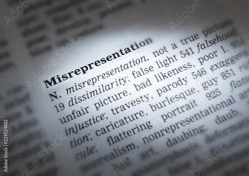 Obraz na płótnie DICTIONARY PAGE SHOWING DEFINITION OF THE WORD MISREPRESENTATION