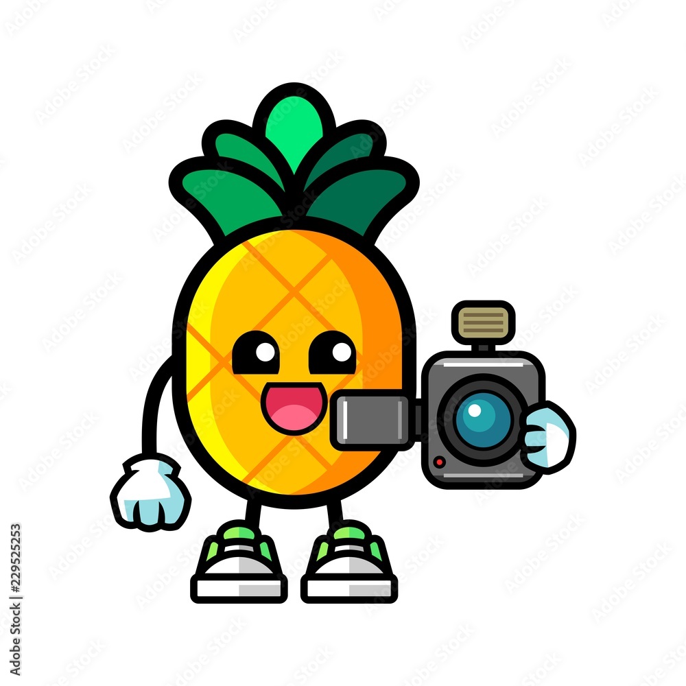 Pineapple cameraman mascot cartoon illustration