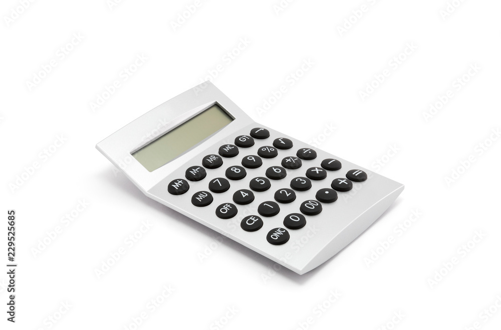 Silver calculator on white background with clipping path Silver calculator on white background with clipping path