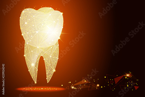 Low poly illustration of the Logo of the dental clinic a golden dust effect.