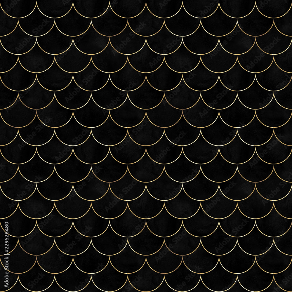 Black velvet mermaid fish scale wave japanese seamless pattern Black velvet mermaid fish scale wave japanese seamless pattern