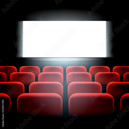 Movie cinema premiere screen with red seats. Graphic concept for your design