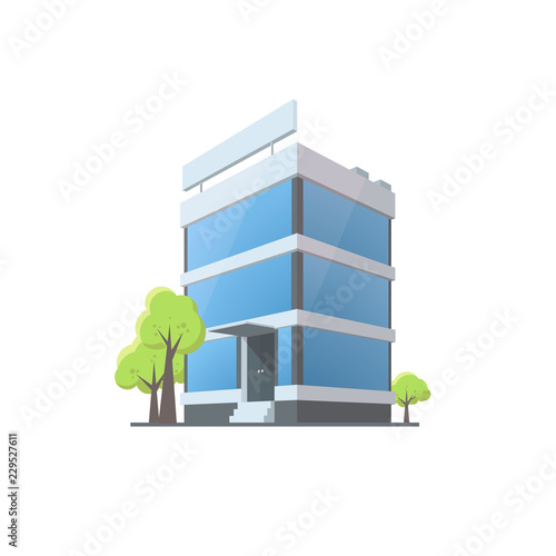 Office building in cartoon style. Illustration isolated on white background. Graphic concept for your design