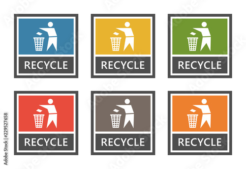 Waste management labels set, waste sorting for recycling