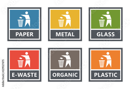 waste sorting labels set, waste managment for recycling