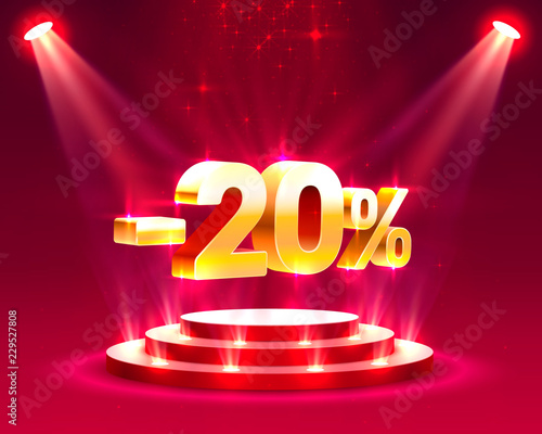 Podium action with share discount percentage 20. Vector illustration